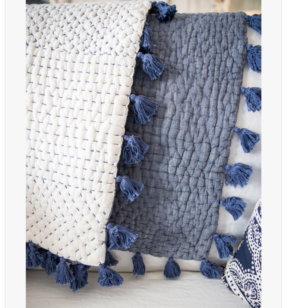 John Robshaw Textiles Sahati Handstitched Indigo Throw 50x70 100% Cotton